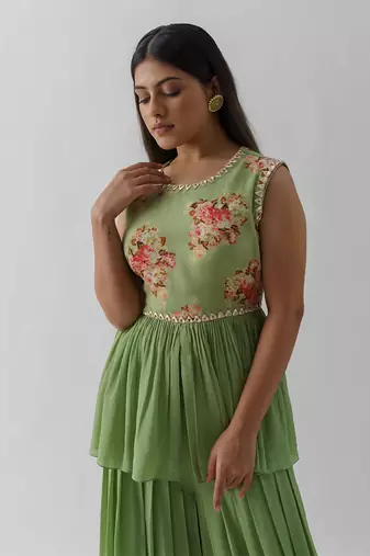 Green flared pant set