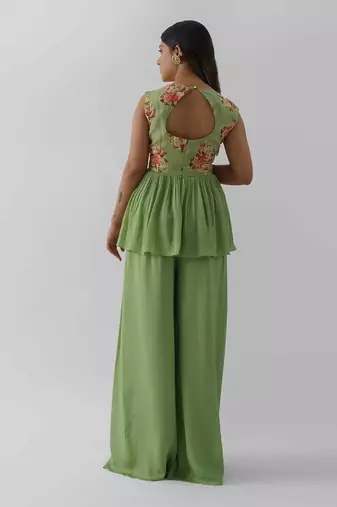 Green flared pant set