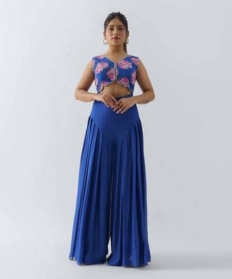Royal blue crepe and georgette crepe jumpsuit 1