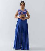 Royal blue crepe and georgette crepe jumpsuit