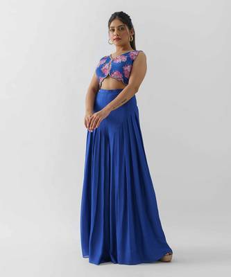 Royal blue crepe and georgette crepe jumpsuit 2