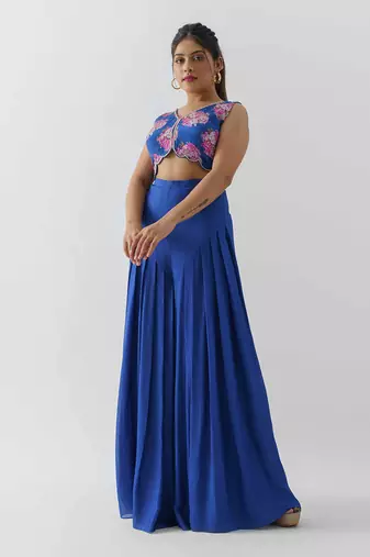 Royal blue crepe and georgette crepe jumpsuit