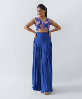 Royal blue crepe and georgette crepe jumpsuit 3