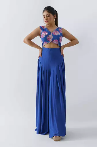 Royal blue crepe and georgette crepe jumpsuit