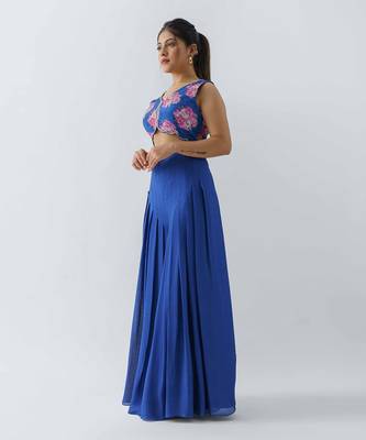 Royal blue crepe and georgette crepe jumpsuit 4