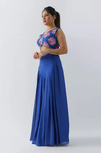 Royal blue crepe and georgette crepe jumpsuit
