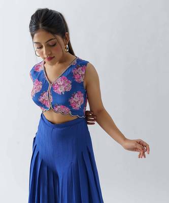 Royal blue crepe and georgette crepe jumpsuit 5