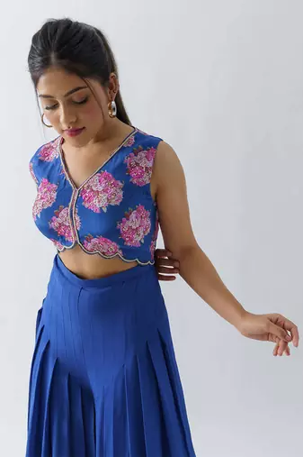 Royal blue crepe and georgette crepe jumpsuit