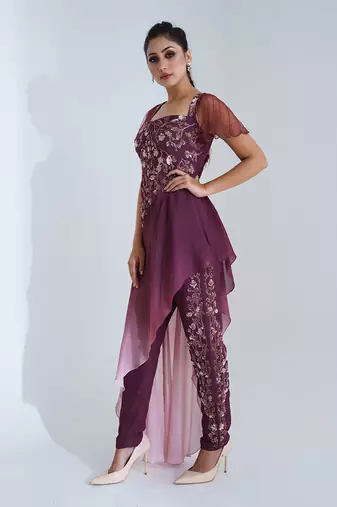 Dark mauve and pink pant set
