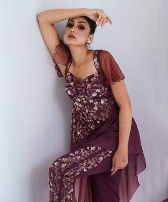 Dark mauve and pink pant set 3