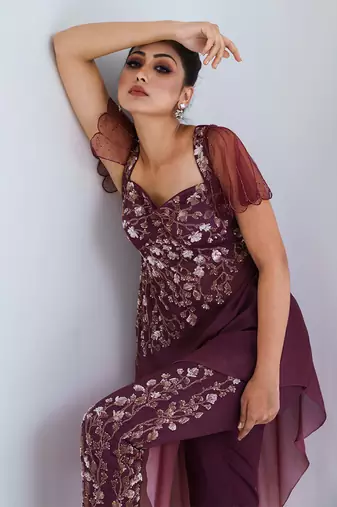 Dark mauve and pink pant set