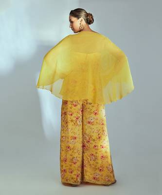 Yellow crepe and organza pant set 2
