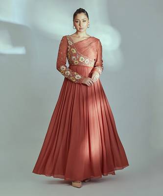 Orange georgette crepe dress 1