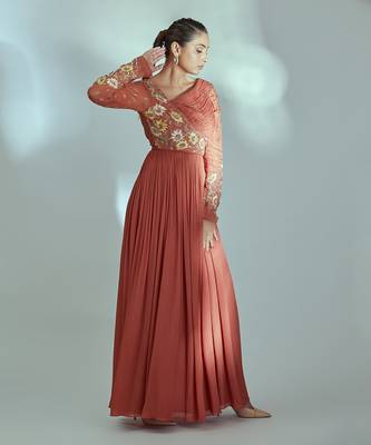 Orange georgette crepe dress 3