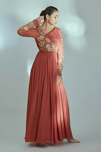 Orange georgette crepe dress