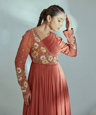 Orange georgette crepe dress 4