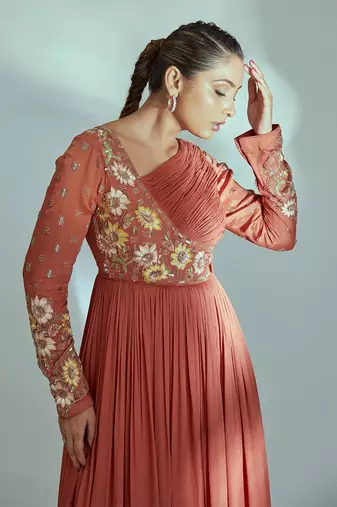 Orange georgette crepe dress