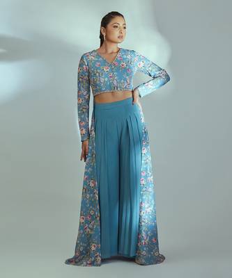 Blue hand embroidered pant set 1