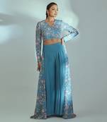Blue hand embroidered pant set