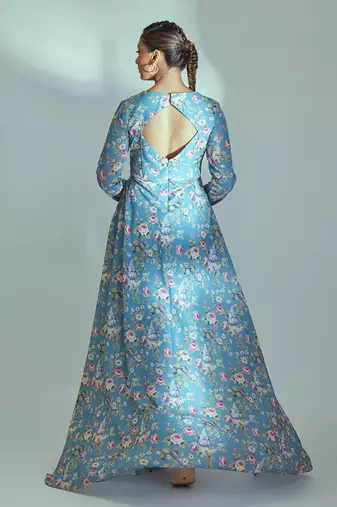Blue hand embroidered pant set