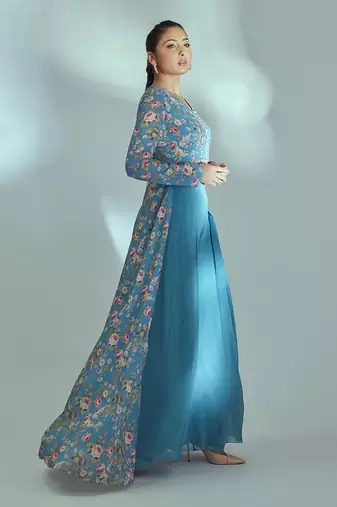 Blue hand embroidered pant set