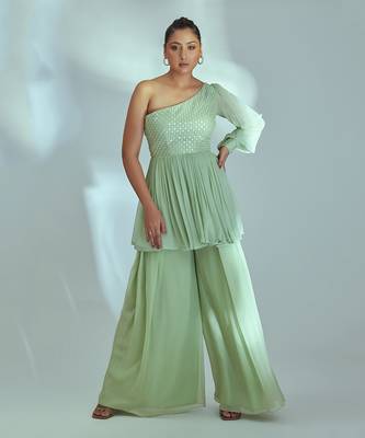Green georgette pant set 1