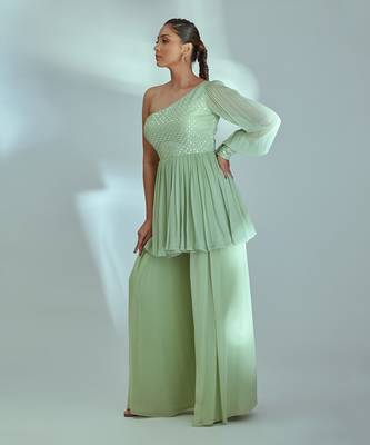 Green georgette pant set 3