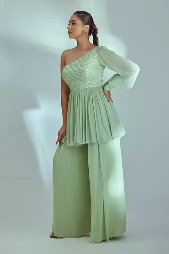 Green georgette pant set