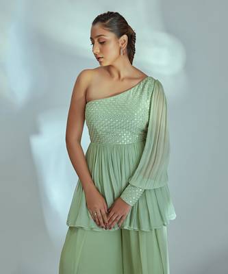 Green georgette pant set 4
