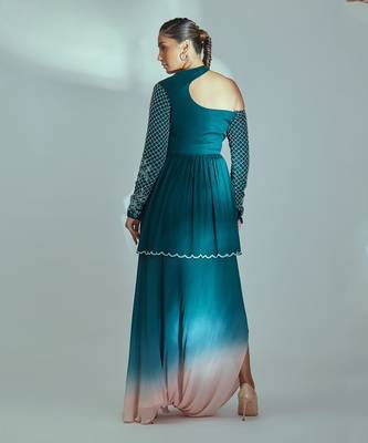 Green and pink drape skirt set 2