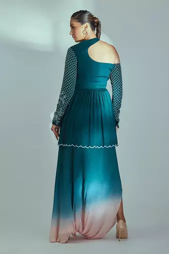 Green and pink drape skirt set