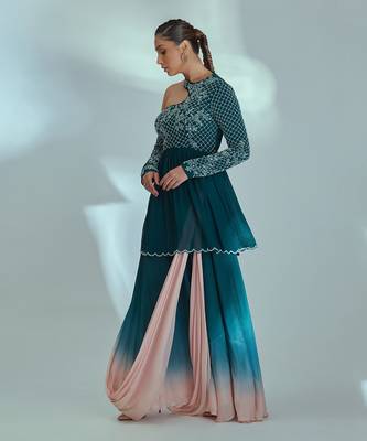 Green and pink drape skirt set 3