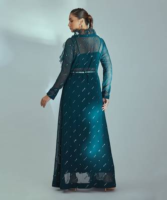 Green georgette and organza jacket set 2