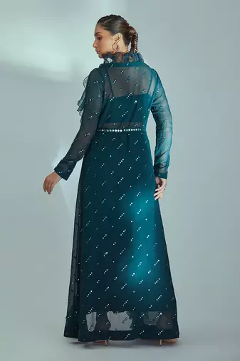 Green georgette and organza jacket set