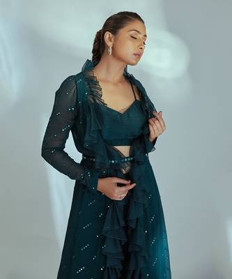 Green georgette and organza jacket set 3