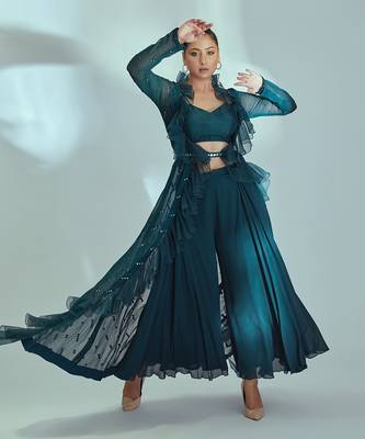 Green georgette and organza jacket set 4