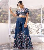 Blue georgette crape pant set