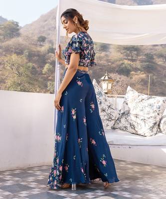 Blue georgette crape pant set 2