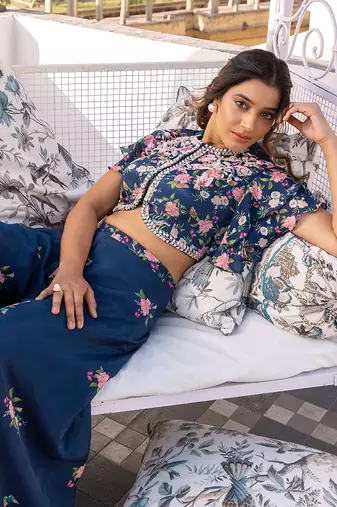 Blue georgette crape pant set