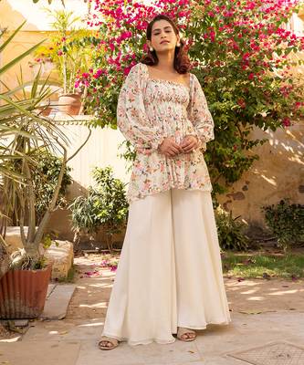 White georgette crape coord set 1