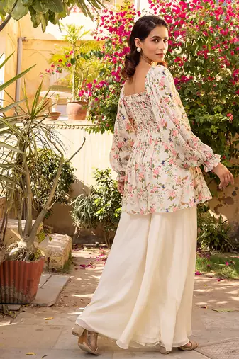 White georgette crape coord set