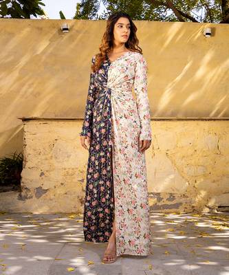 Off white & navy blue dress 1
