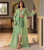 Green georgette drape skirt set