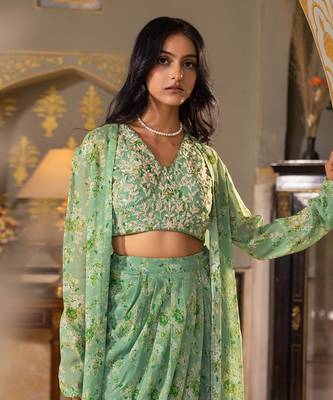 Green georgette drape skirt set 5