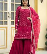 Pink Georgette With Zigzag Line Sequins & thread Embroidered Sharara Suit