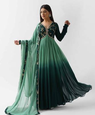 Green georgette anarkali 1