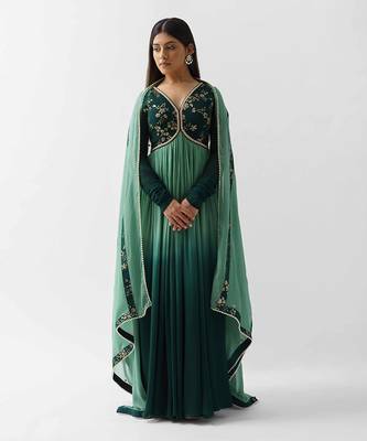 Green georgette anarkali 2