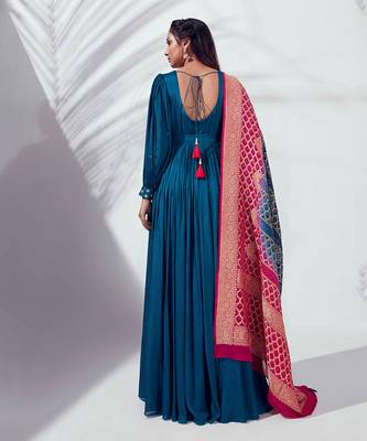Peacock blue georgette anarkali 2