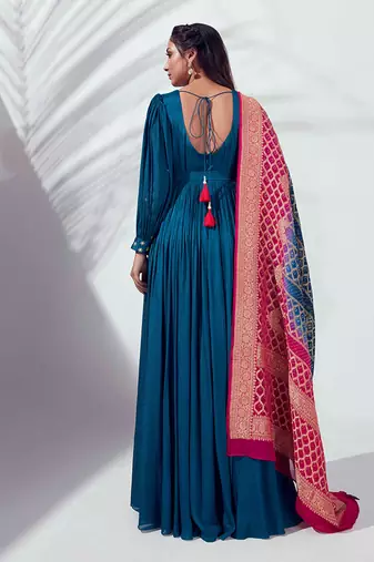 Peacock blue georgette anarkali