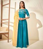 Teal and yellow silk anarakali